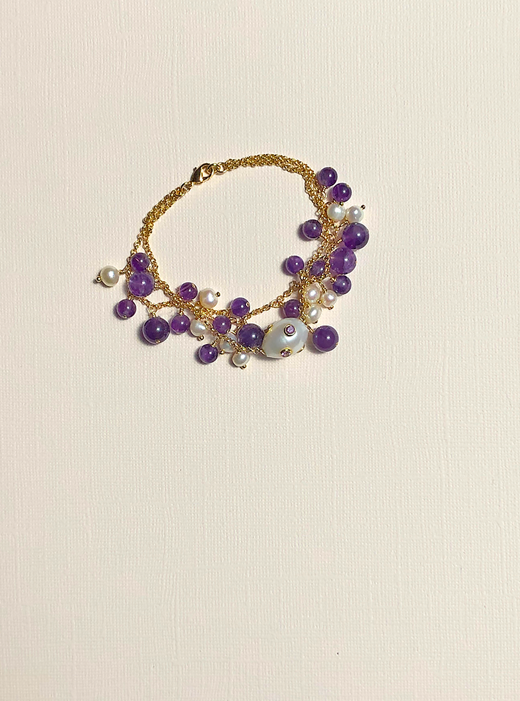 Amethyst & Pearl Chain Bracelet