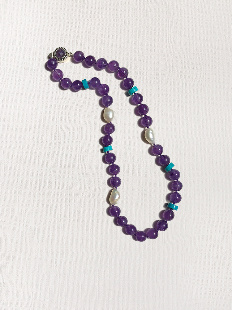 Amethyst, Turquoise & Pearl Necklace