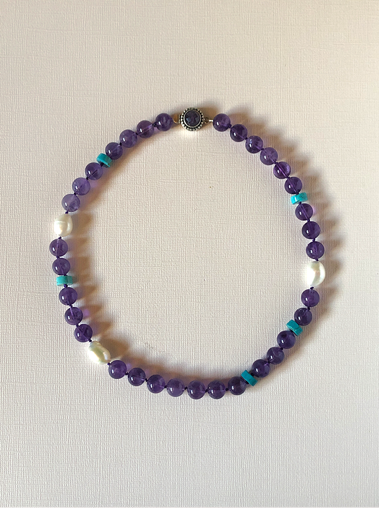 Amethyst, Turquoise & Pearl Necklace