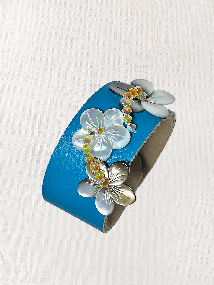 Mother-of-Pearl & Swarovski Leather Cuff