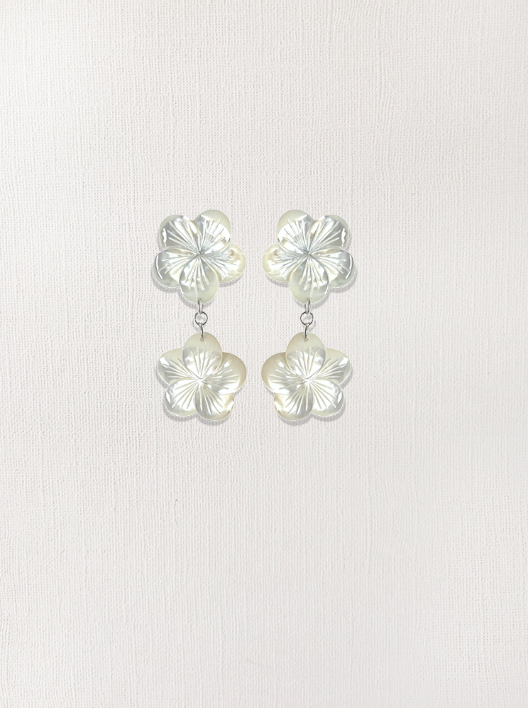 Double Mother-of-Pearl Flower Earrings