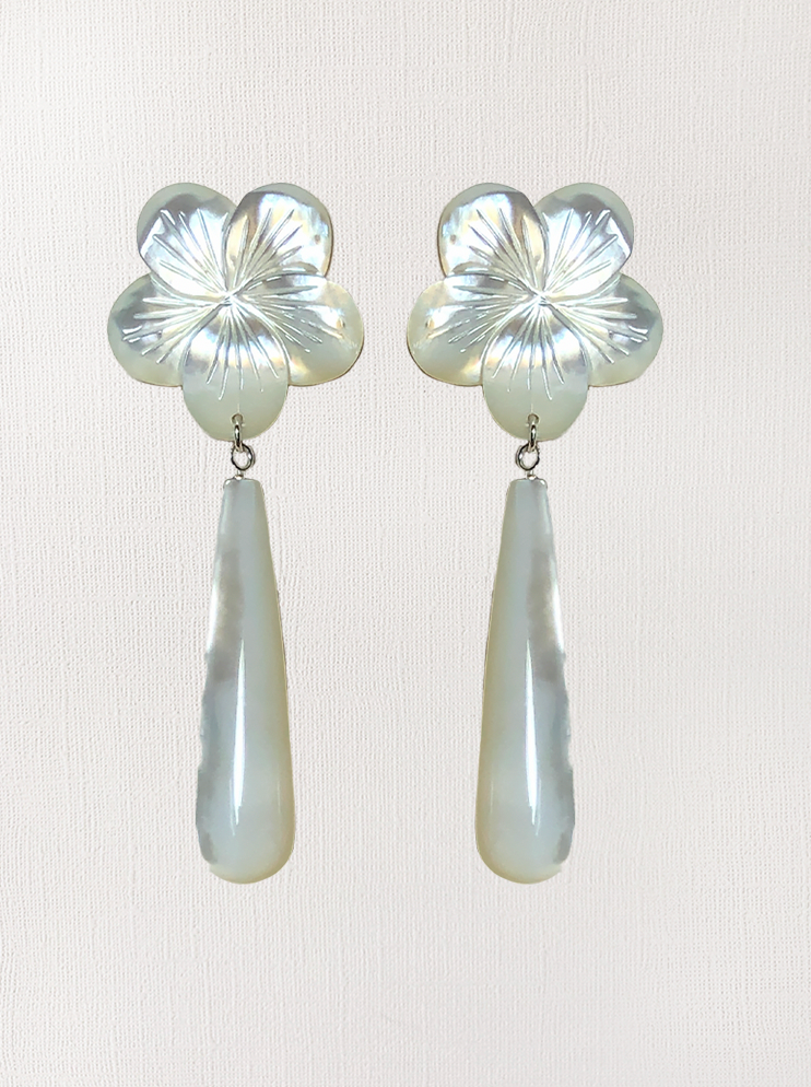Mother-of-Pearl Flower Large Earrings