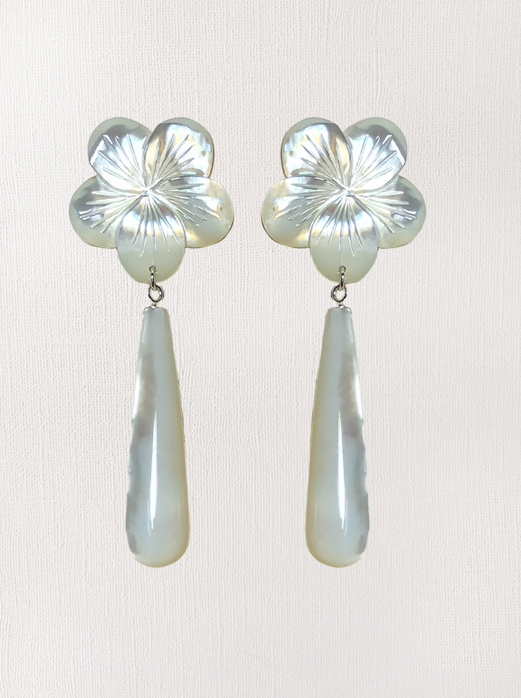 Mother-of-Pearl Flower Earrings, Large