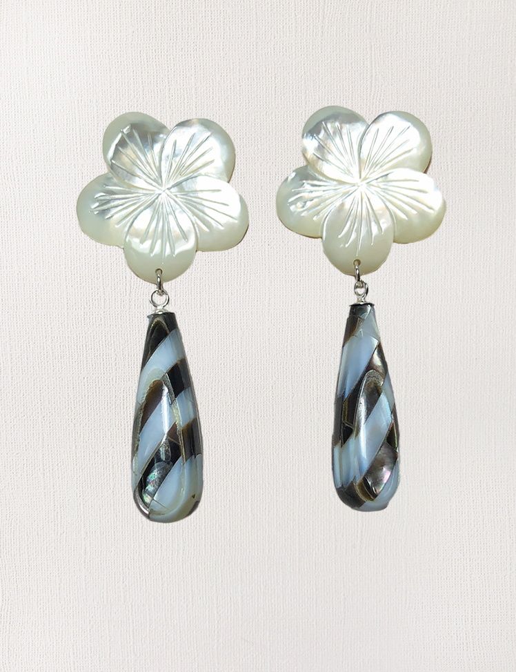 Mother-of-Pearl Flower Large Earrings