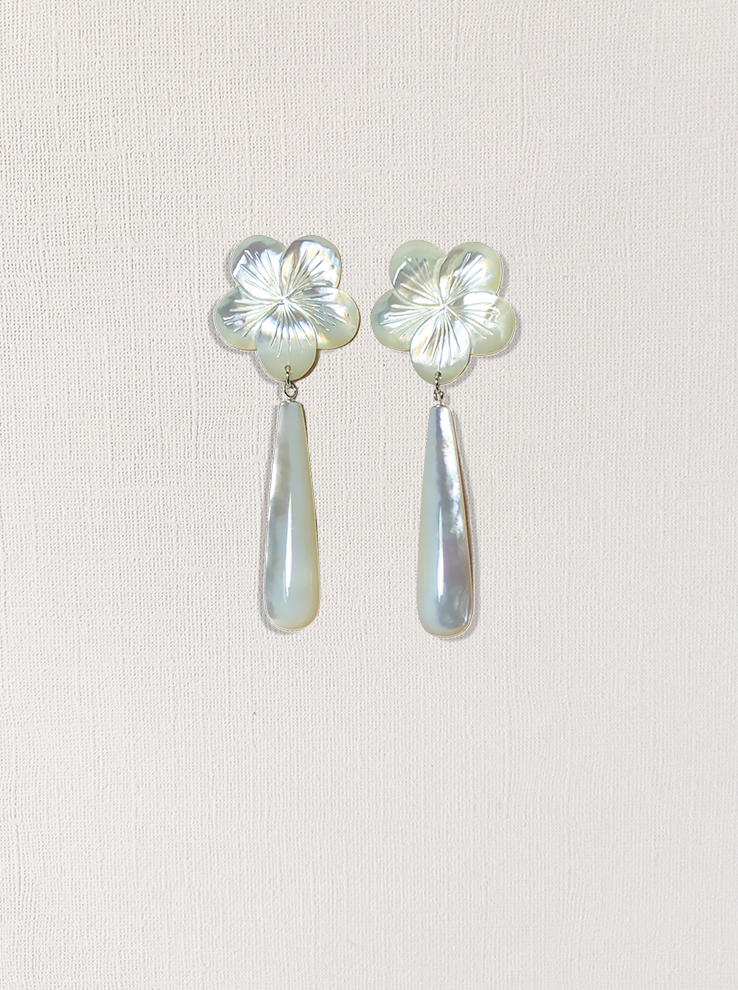 Mother-of-Pearl Flower Teardrop Earrings