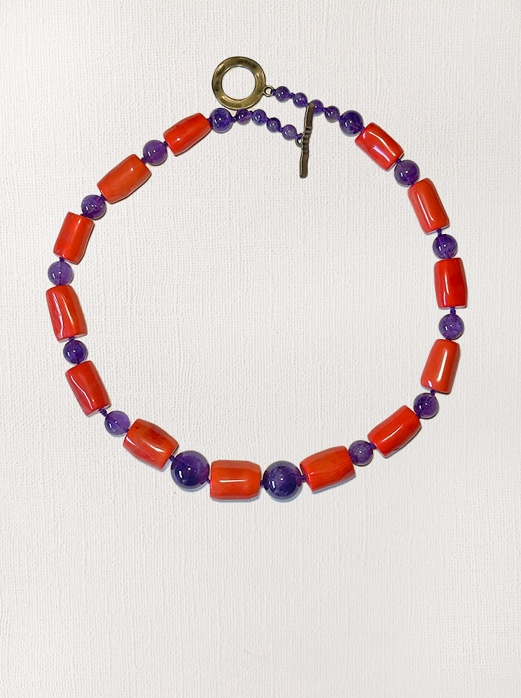 Bamboo Coral & Amethyst Necklace
