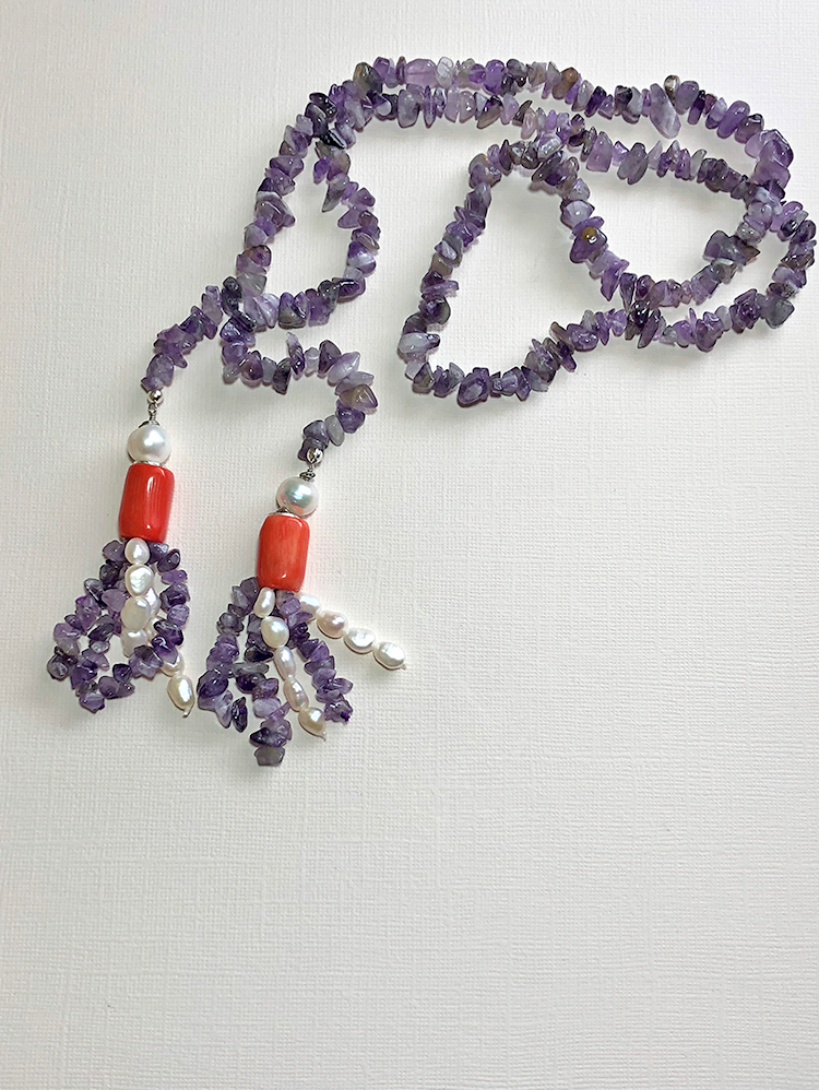 Amethyst & Bamboo Coral Lariat