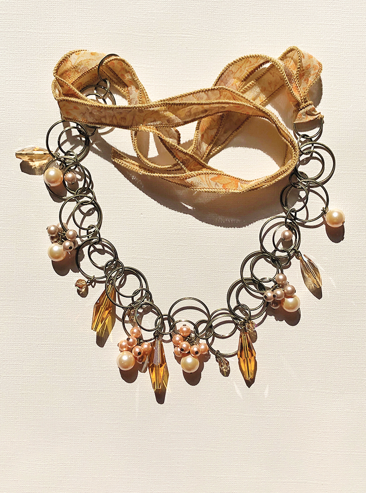 Swarovski Crystal & Swarovski Pearl Ribbon Brass Choker
