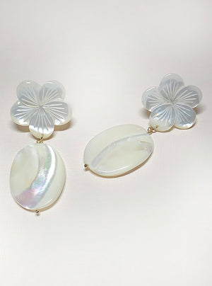 Mother-of-Pearl Flower Earrings, Oval